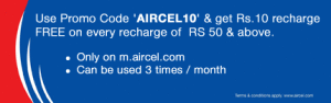10 Rs Extra Recharge on 50 rs Recharge at Aircel.com